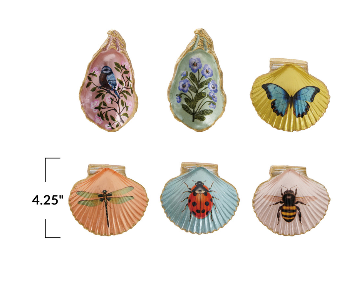 Resin Shell Shaped Magnet w/ Flora/Fauna Image, 6 Styles