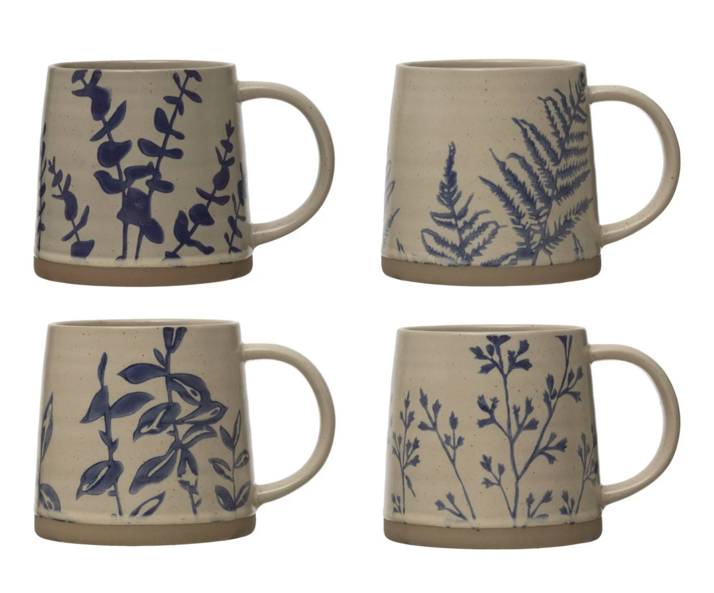 16 oz. Hand-Stamped Stoneware Mug w/ Botanicals, 4 Styles