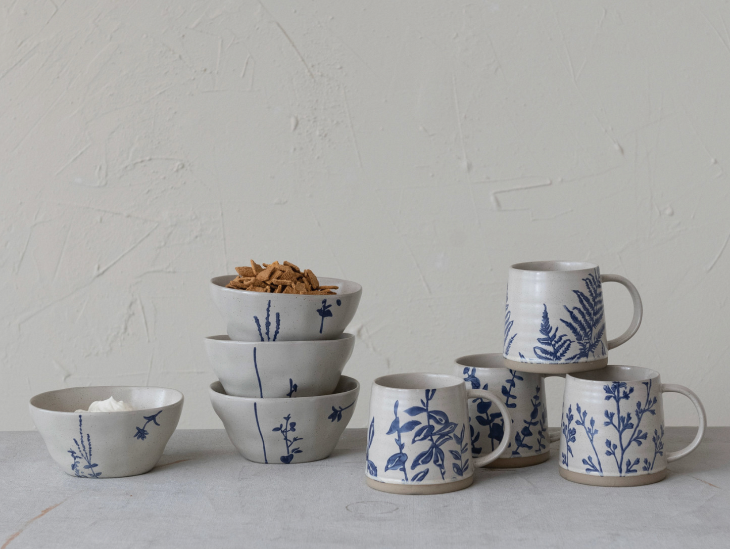 16 oz. Hand-Stamped Stoneware Mug w/ Botanicals, 4 Styles