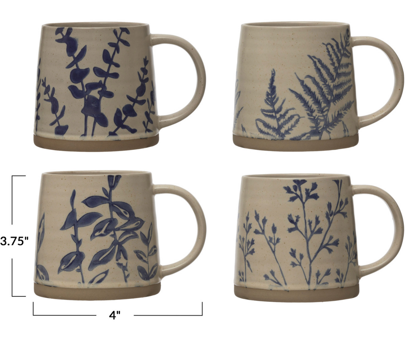 16 oz. Hand-Stamped Stoneware Mug w/ Botanicals, 4 Styles
