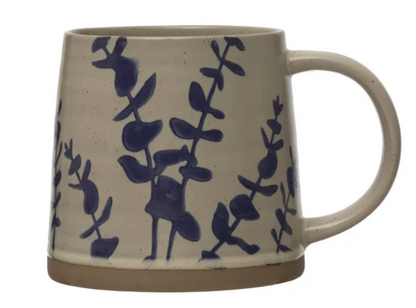 16 oz. Hand-Stamped Stoneware Mug w/ Botanicals, 4 Styles