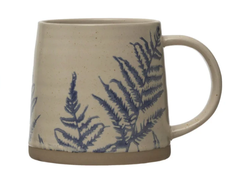 16 oz. Hand-Stamped Stoneware Mug w/ Botanicals, 4 Styles