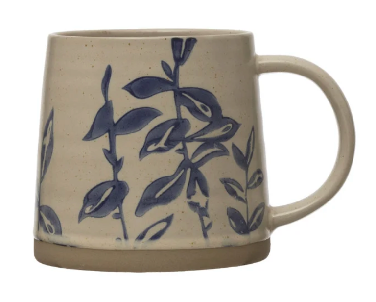 16 oz. Hand-Stamped Stoneware Mug w/ Botanicals, 4 Styles
