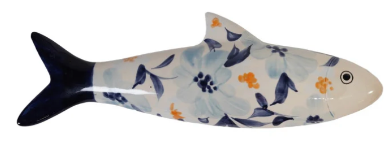 Hand-Painted Stoneware Fish Wall Décor, 4 Styles (Hangs or Sits) Large