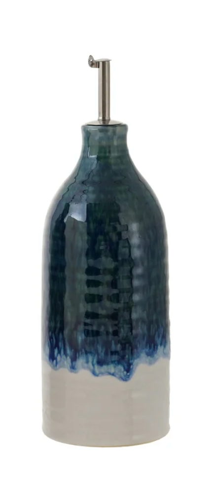 26 oz. Stoneware Oil Cruet with Stainless Steel Spout, 3 Colors (Each One Will Vary)
