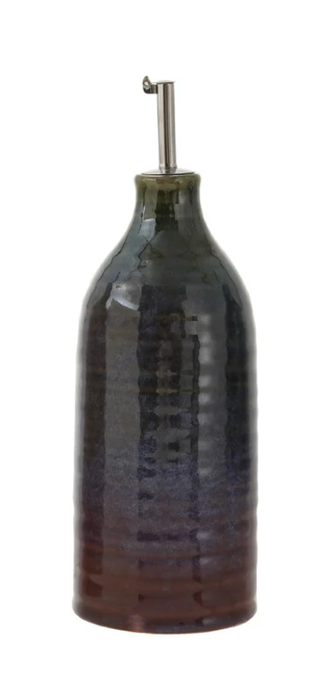 26 oz. Stoneware Oil Cruet with Stainless Steel Spout, 3 Colors (Each One Will Vary)