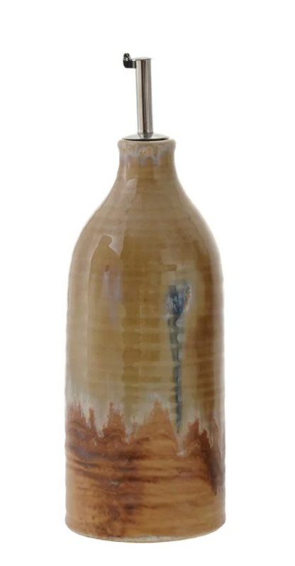26 oz. Stoneware Oil Cruet with Stainless Steel Spout, 3 Colors (Each One Will Vary)
