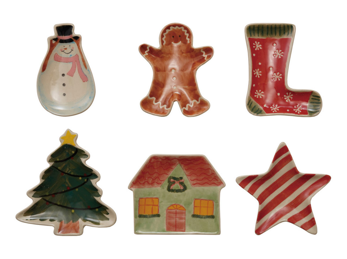 Hand-Painted Stoneware Holiday Shaped Dish, 6 Styles