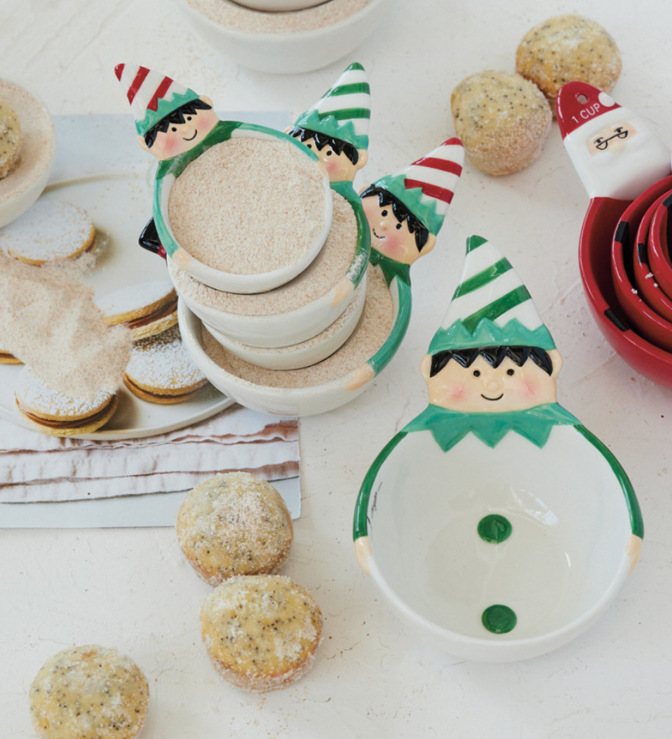 Hand-Painted Ceramic Elf Shaped Measuring Cups, Set of 4