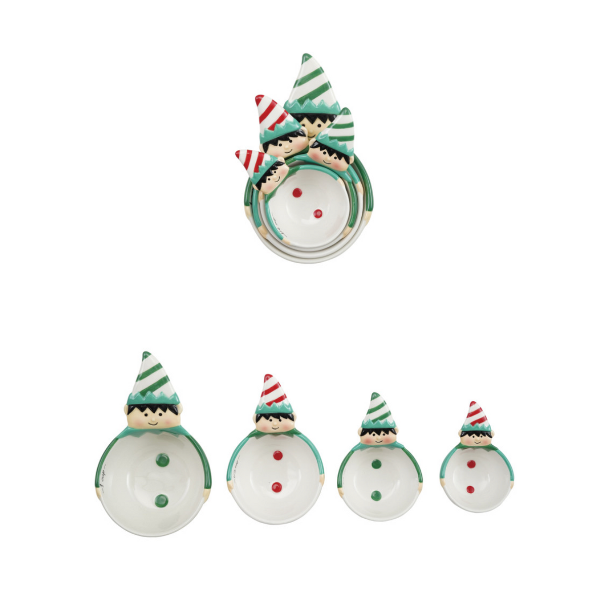 Hand-Painted Ceramic Elf Shaped Measuring Cups, Set of 4