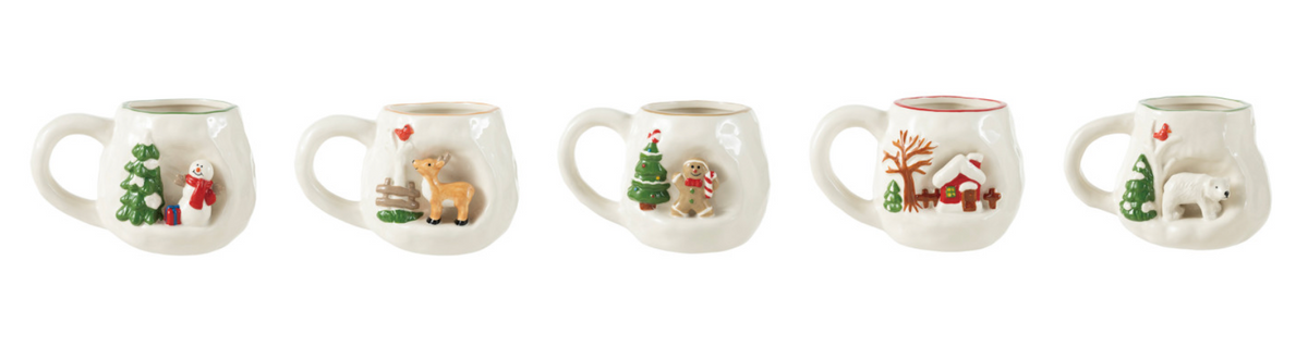 14 oz. Hand-Painted Stoneware Mug with 3D Scene, 5 Styles