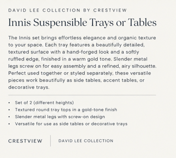 Innis Suspensible Trays or Tables