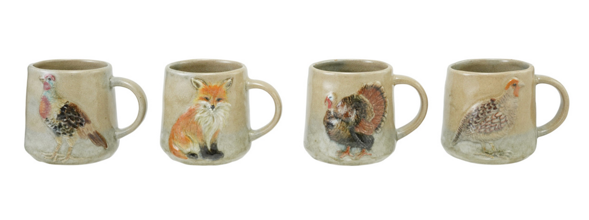 16 oz. Hand-Painted Embossed Stoneware Mug with Animal, 4 Styles (Each One Will Vary)