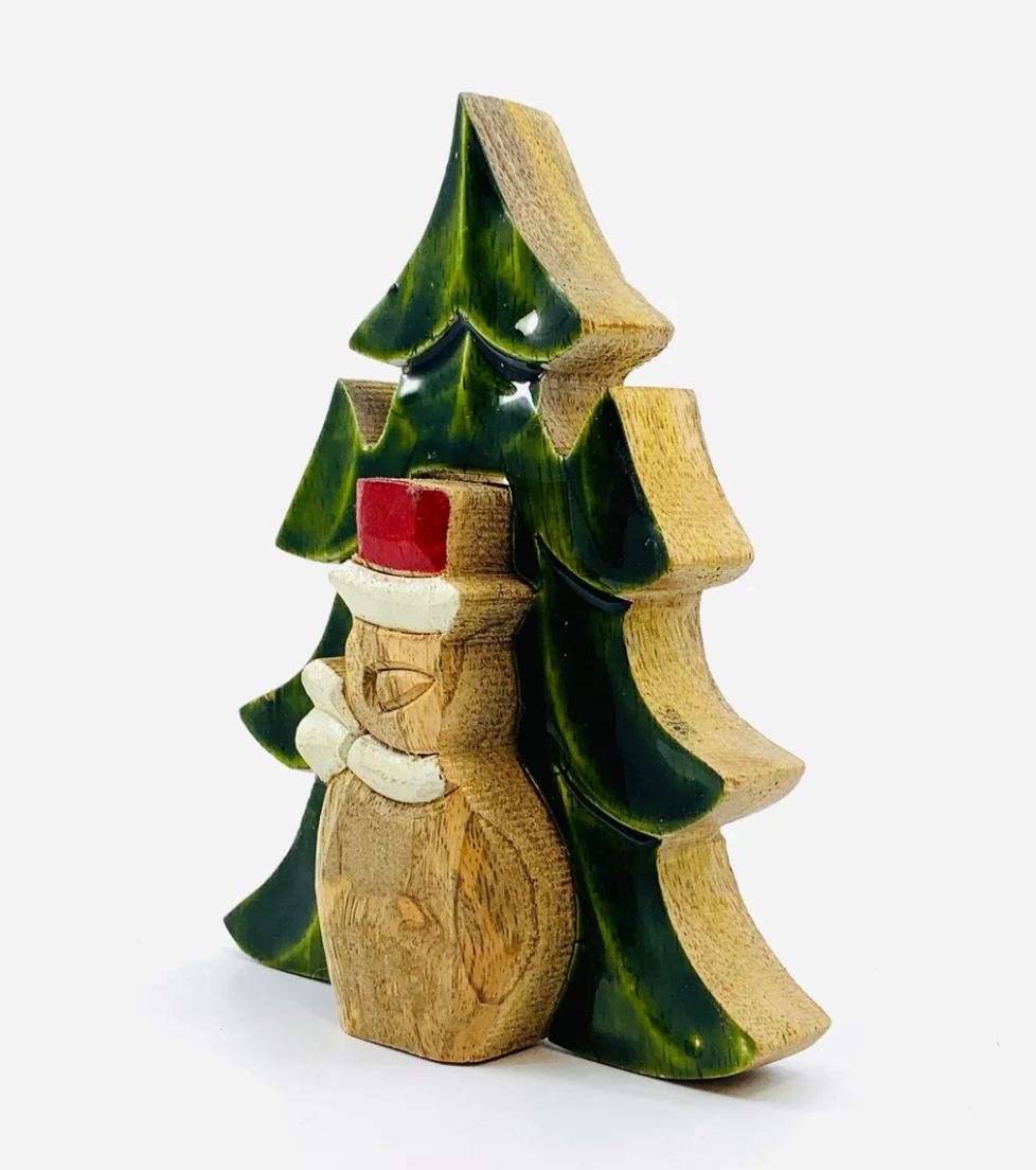 Enameled Wood Tree and Snowman