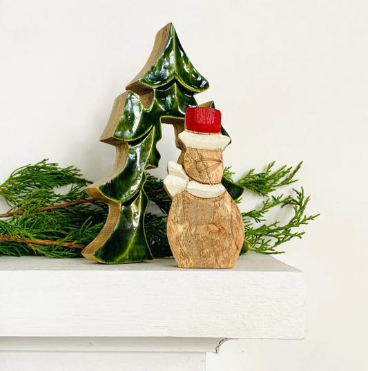 Enameled Wood Tree and Snowman