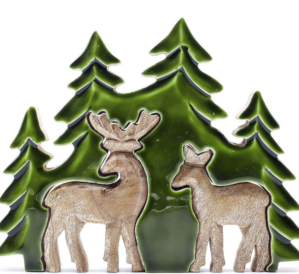 Enameled Wood Tree and Deer