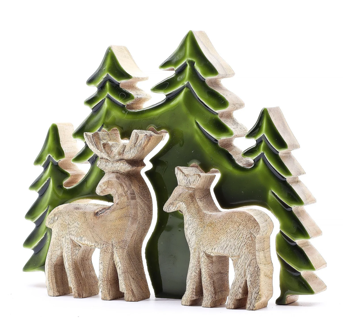 Enameled Wood Tree and Deer