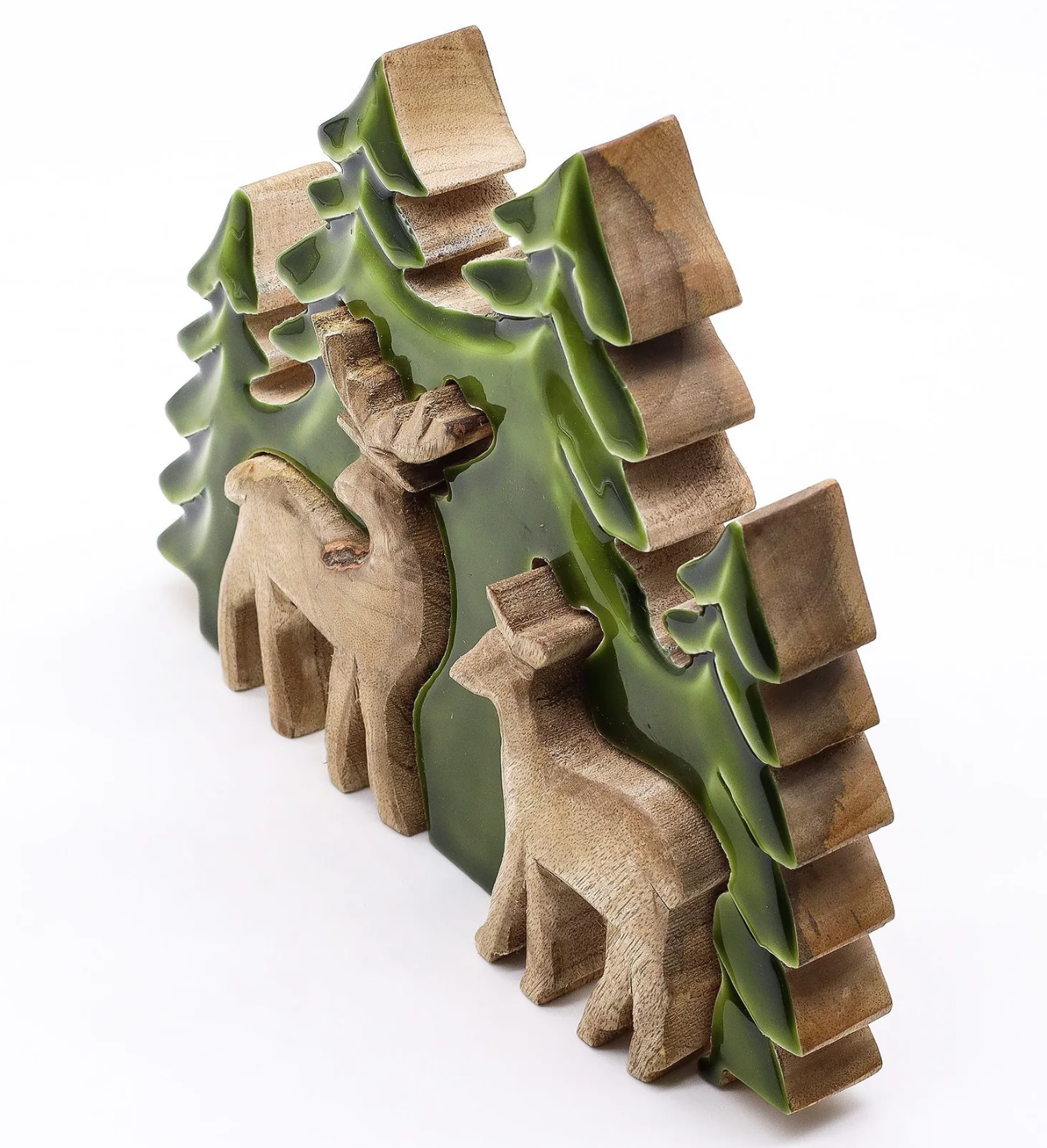 Enameled Wood Tree and Deer