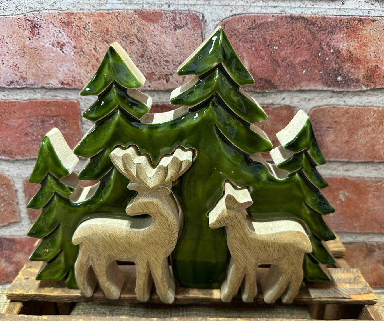 Enameled Wood Tree and Deer