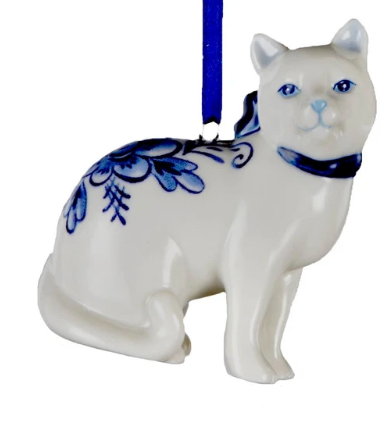 Delft Blue Cat Ornaments, 2 Assorted