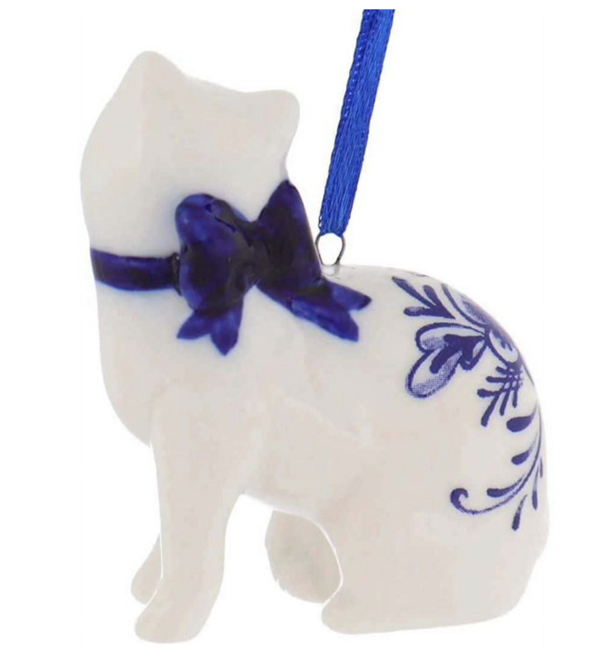 Delft Blue Cat Ornaments, 2 Assorted
