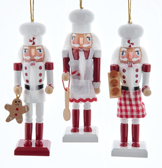 6“ Wooden Chef Nutcracker Ornaments, 3 Assorted