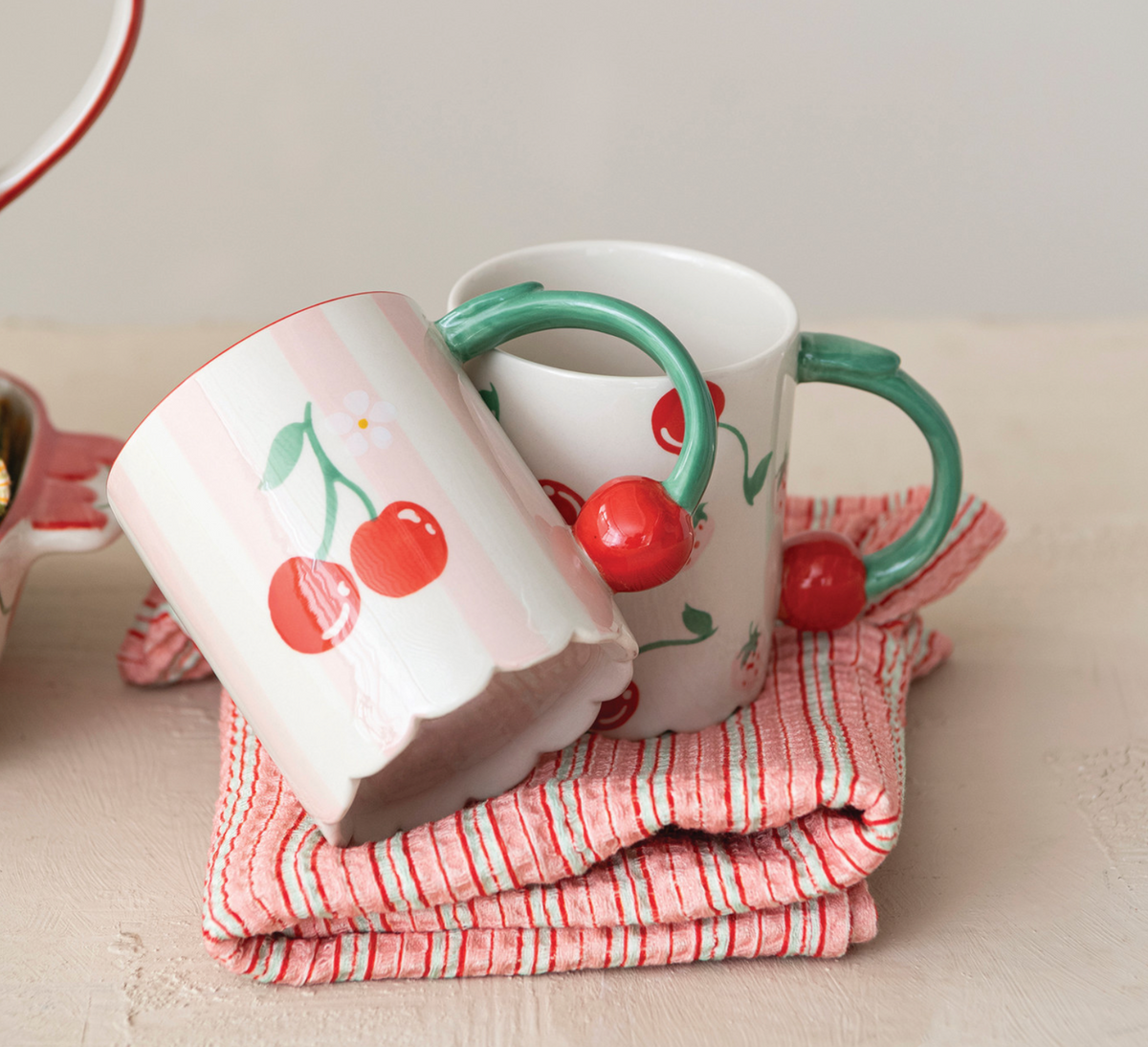 Hand-Painted Mug with Cherry Shaped Handle