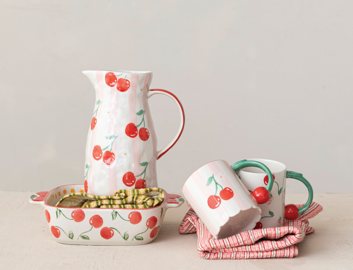 Hand-Painted Mug with Cherry Shaped Handle