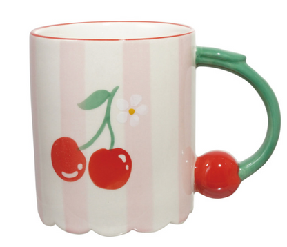 Hand-Painted Mug with Cherry Shaped Handle