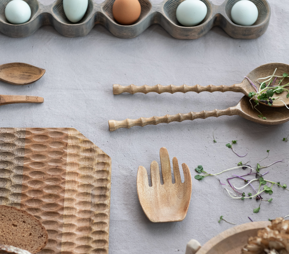 Carved Mango Wood Salad Servers