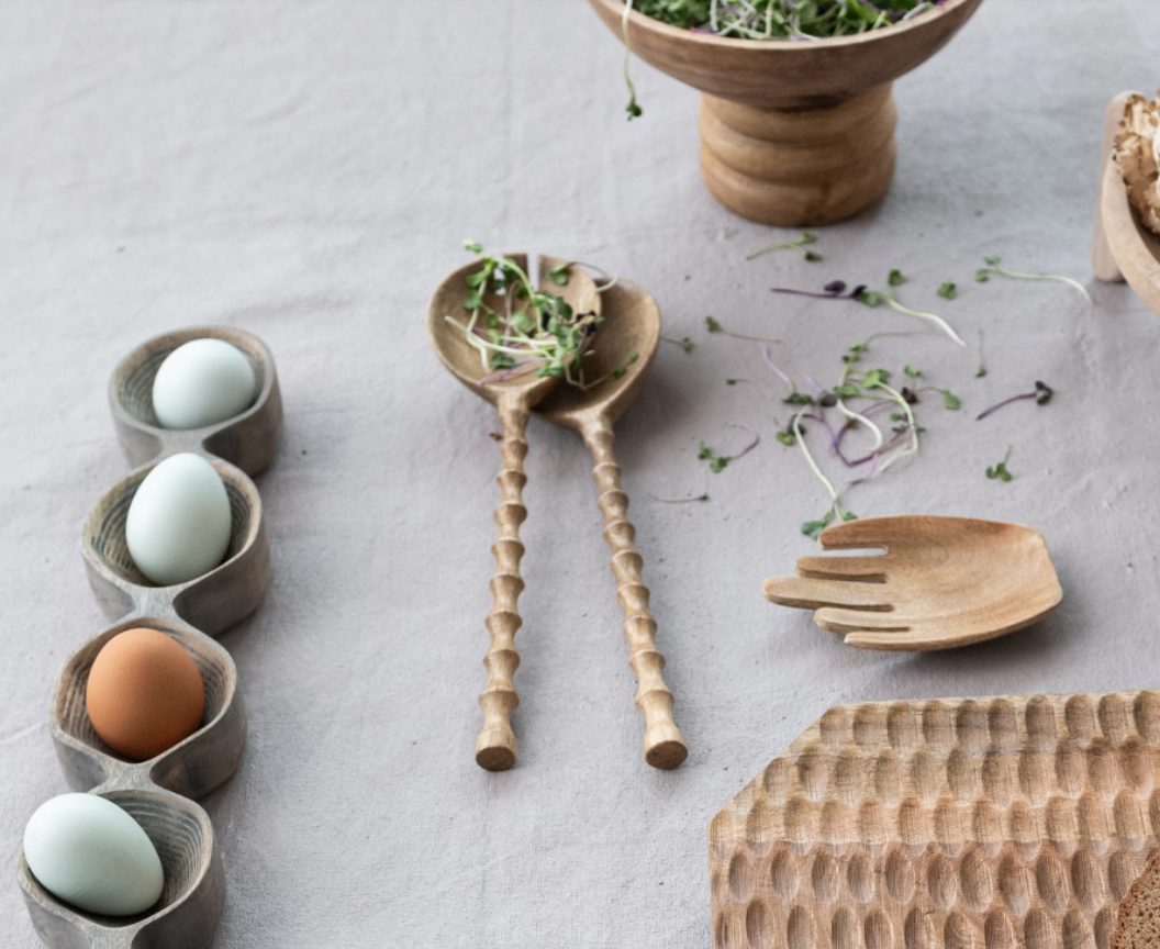 Carved Mango Wood Salad Servers