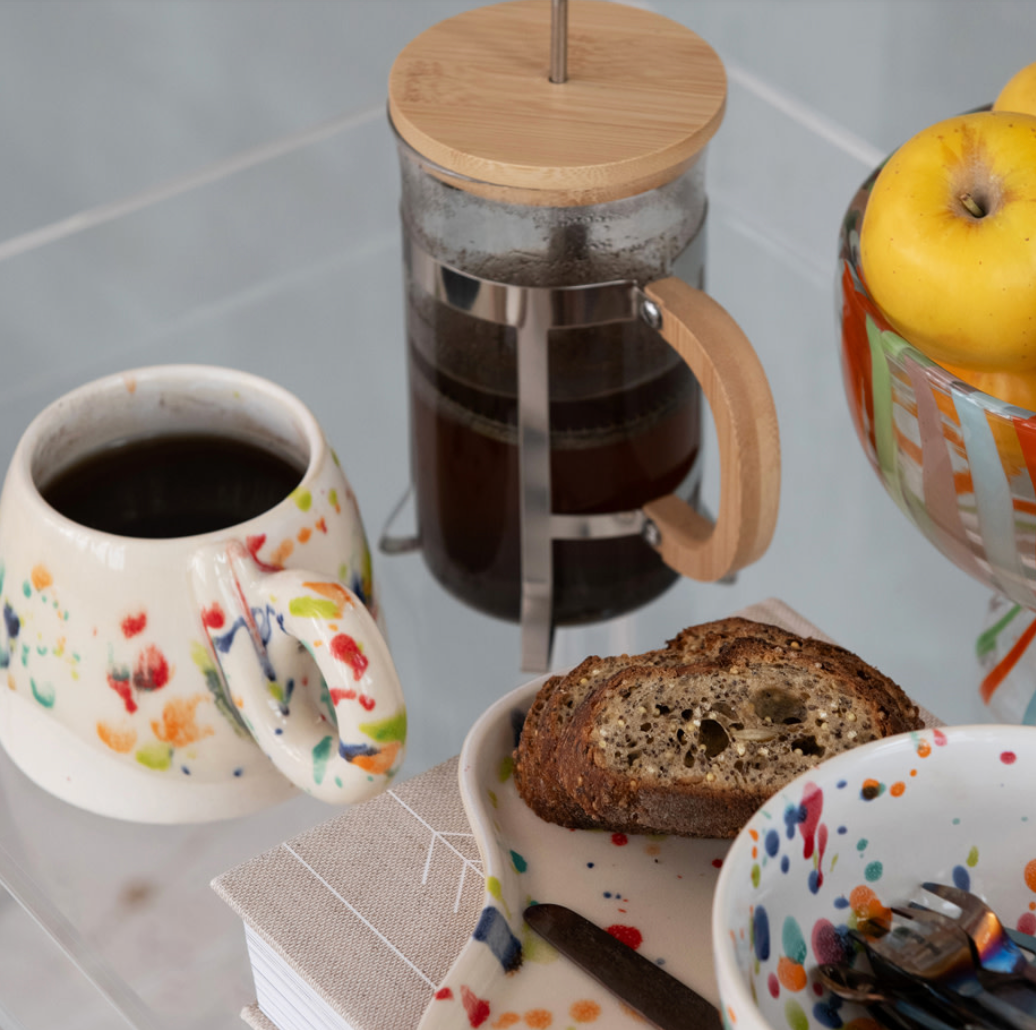 16 oz. Handmade Stoneware Mug, Rolled Speckled Finish & Unglazed