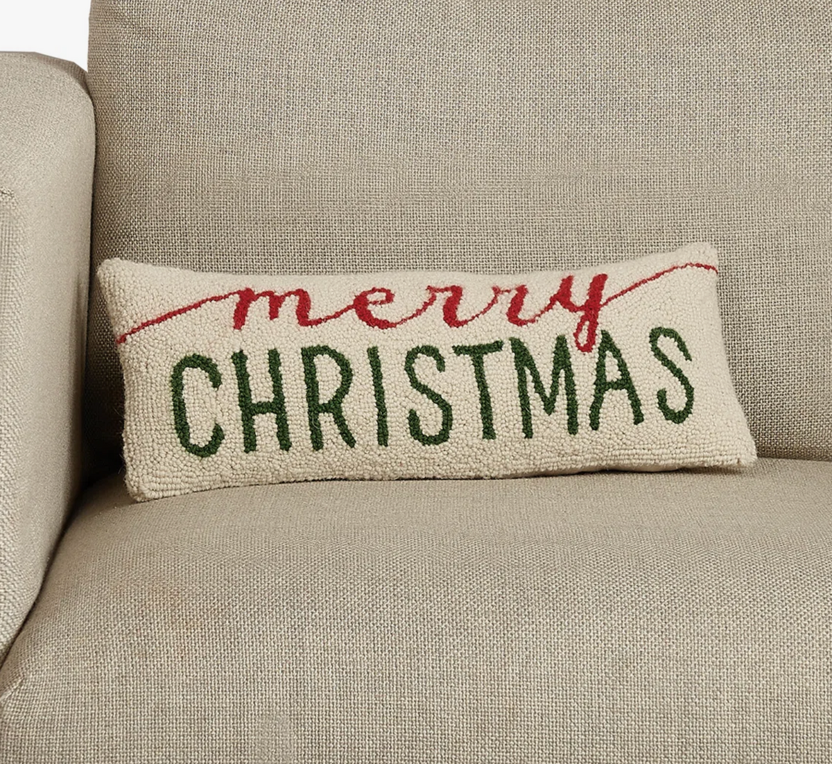 Cotton Boucle Lumbar Pillow with Embroidered "Merry Christmas"