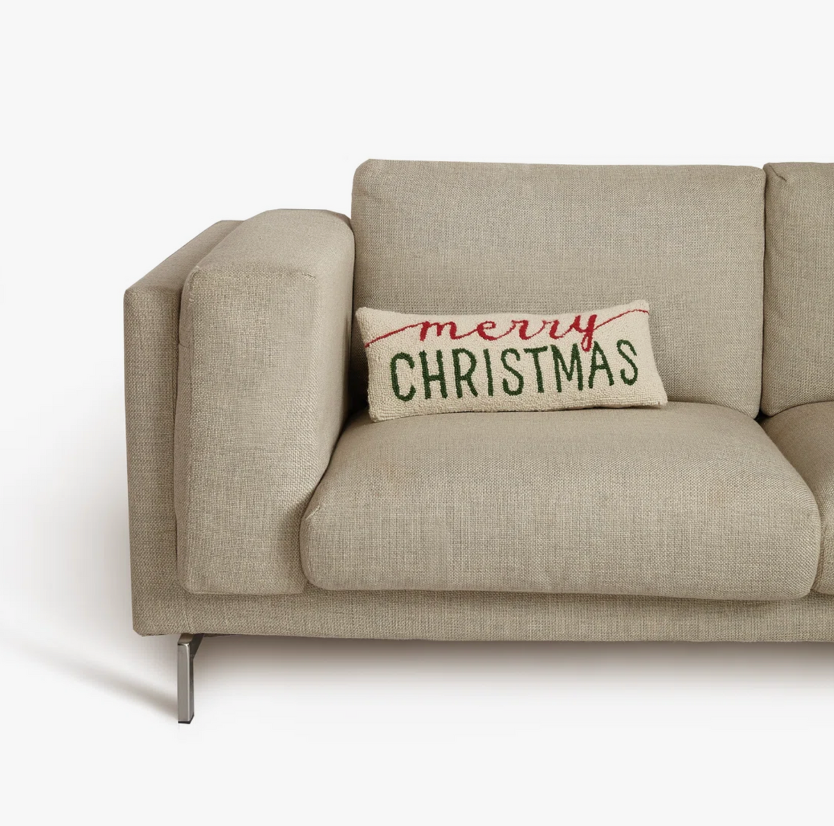 Cotton Boucle Lumbar Pillow with Embroidered "Merry Christmas"