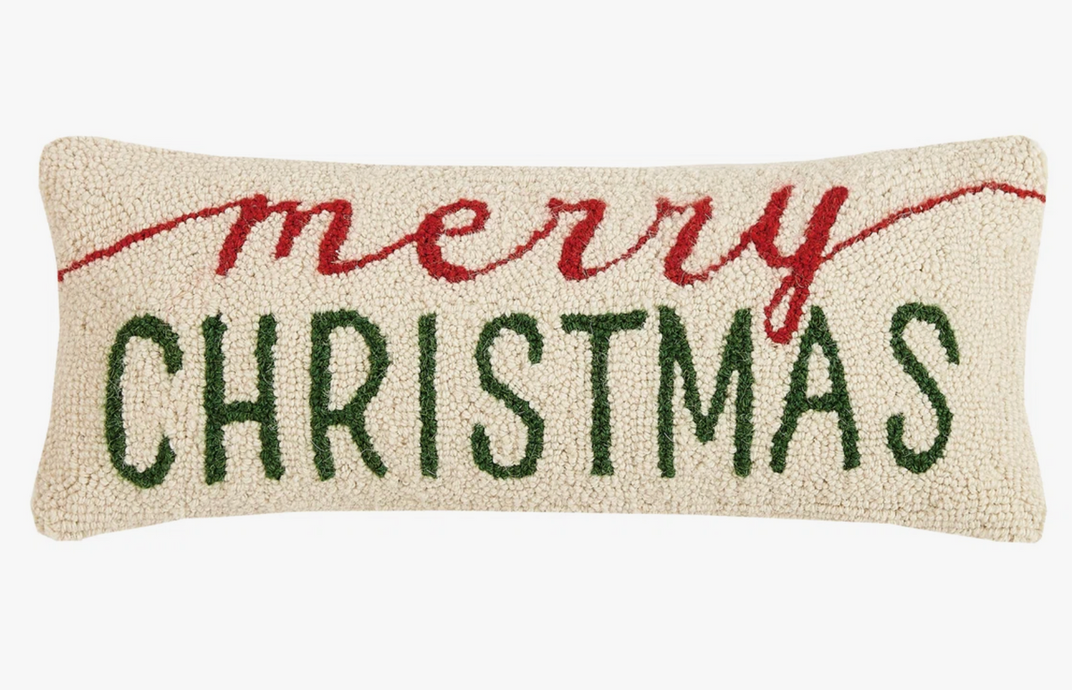 Cotton Boucle Lumbar Pillow with Embroidered "Merry Christmas"