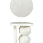 Resin Table with Stacked Ball Base, Travertine Finish, Cream Color