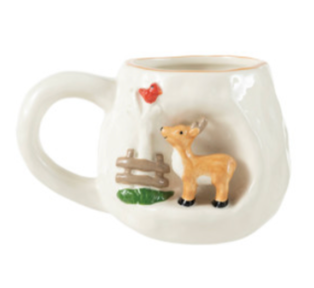 14 oz. Hand-Painted Stoneware Mug with 3D Scene, 5 Styles