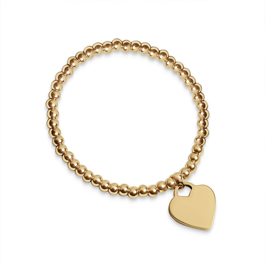 18K PVD Coated Stainless Steel Heart And Bead Stretch Bracelet