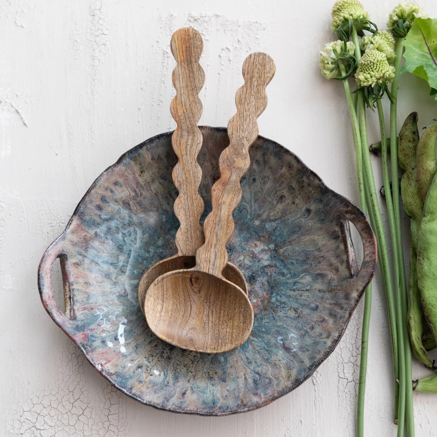 Carved Mango Wood Salad Servers