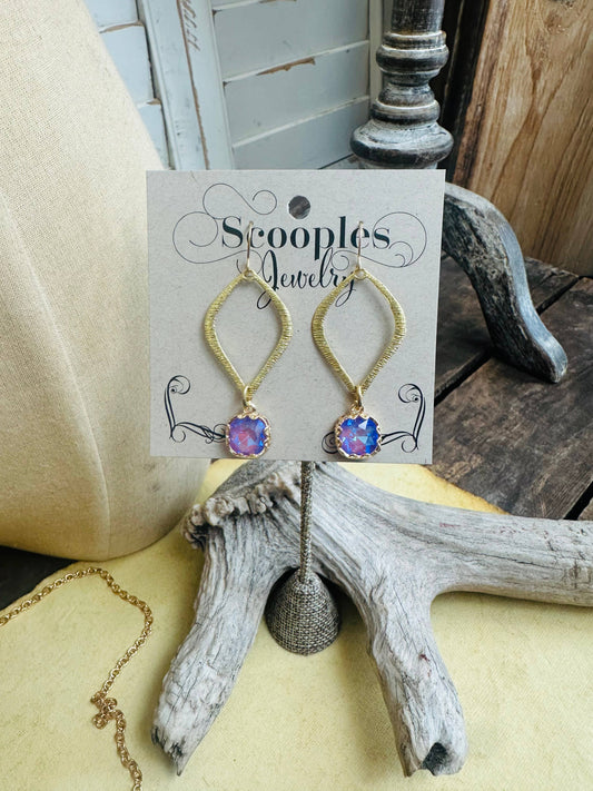 Hammered Gold Crystal Lilac Earrings