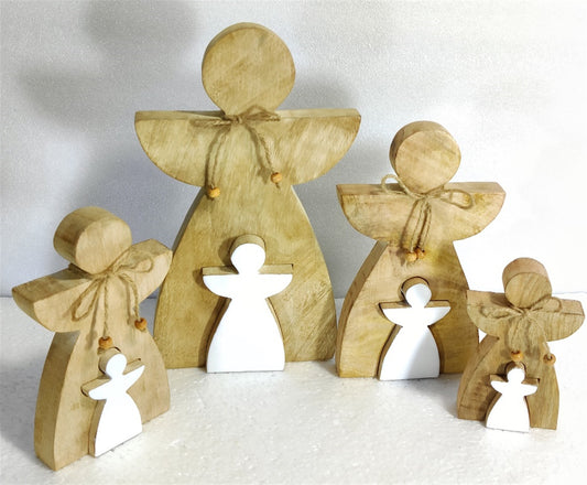 Wood & Enamel Angel w/ Jute Tie