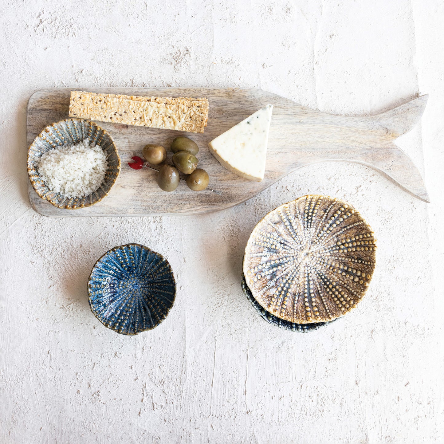 Sea Urchin Shaped Footed Dish with Reactive Glaze