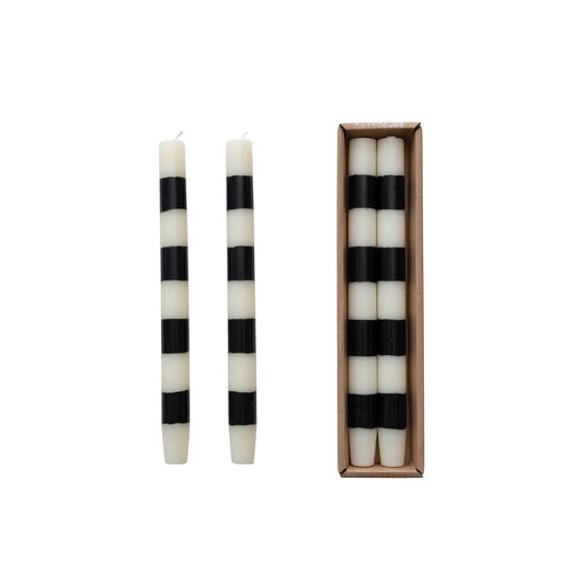 Taper Candles w/ Stripes in Box, Set of 2