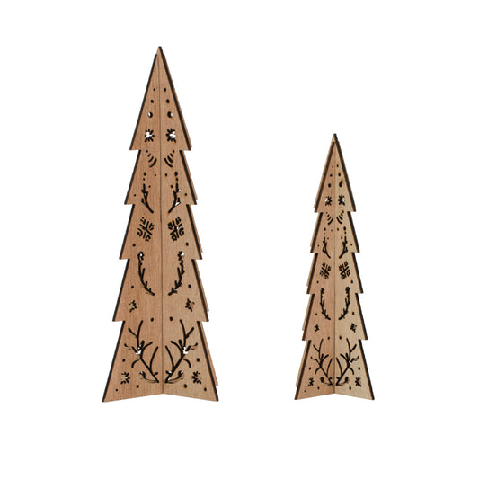 Wood Laser Cut Trees w/ Cut-Outs, Set of 2