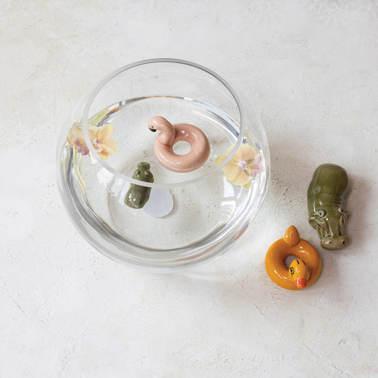 Hand-Painted Stoneware Mini Decorative Floating Pool Float, 2 Styles
