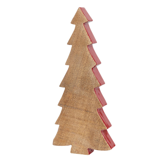 Mango Wood Christmas Tree w/ Red Enameled Edge