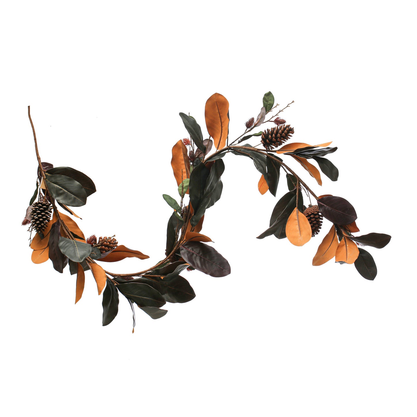 Faux Magnolia Leaf Garland w/ Natural Pinecones