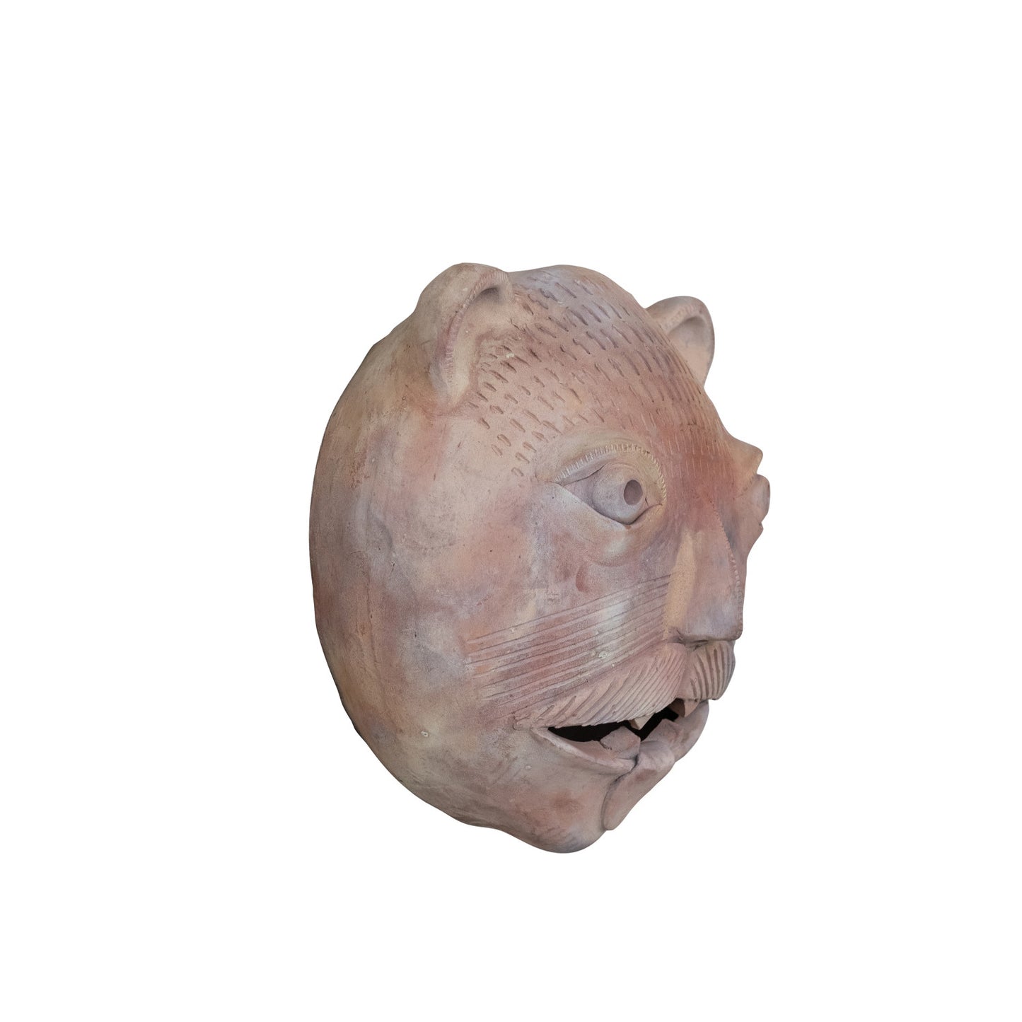 Handmade Terra-cotta Tiger Head Shaped Wall Décor, Whitewashed