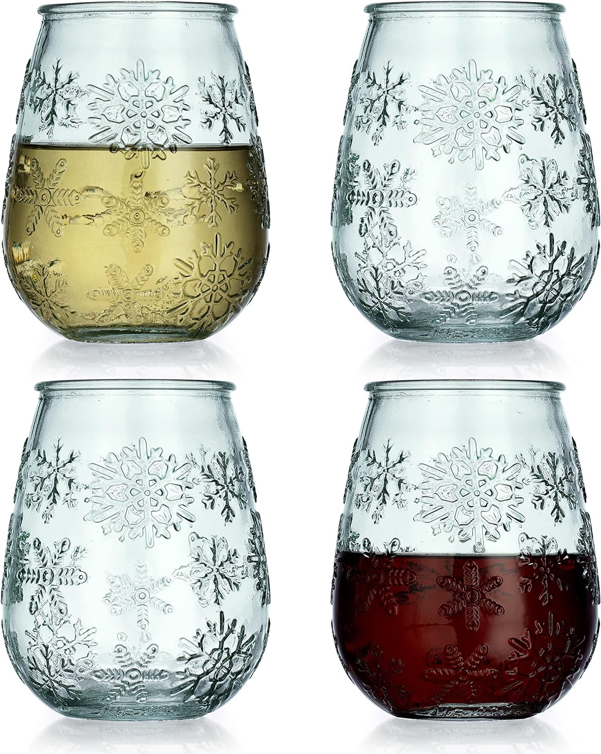Snowflake Christmas Stemless Drink Glasses For Red Or White Wine