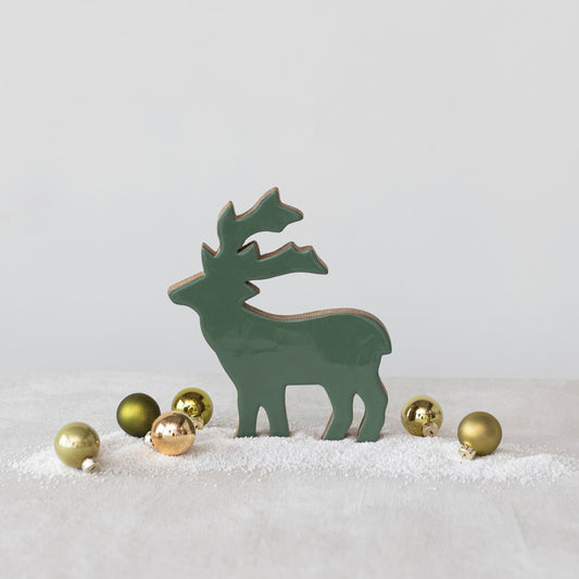 Enameled Mango Wood Deer, Green